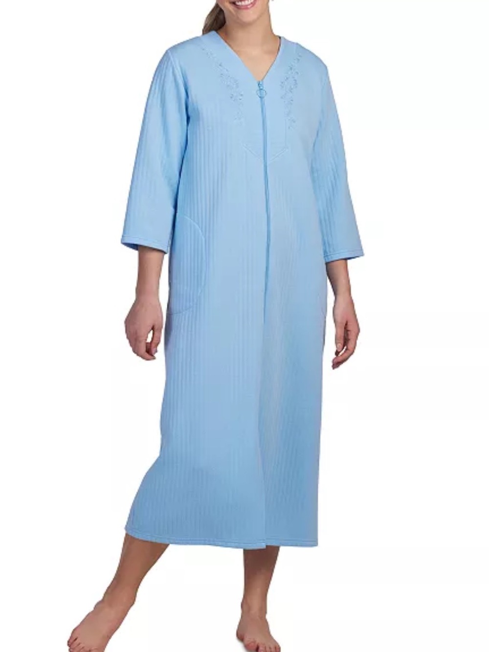 Miss Elaine Relax Light Blue Zip-Front Lounge House Dress Maxi Robe M